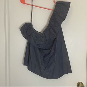 Tommy Hilfiger One Shoulder Ruffle Chambray Blue Blouse,XXL NWT
